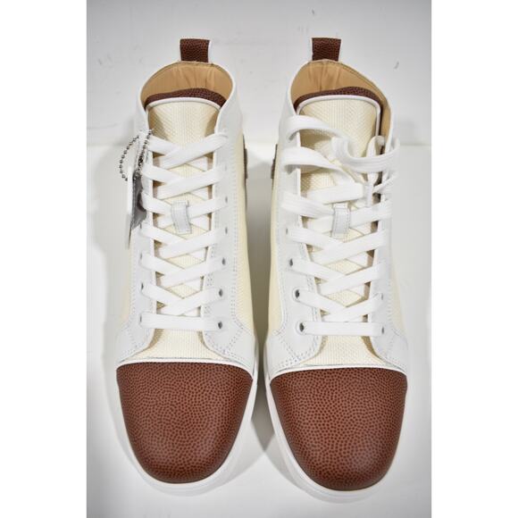 Christian Louboutin Mens Louis SB22 Flat White Brown Bowl High Top Sneaker 42 9 - Picture 5 of 9